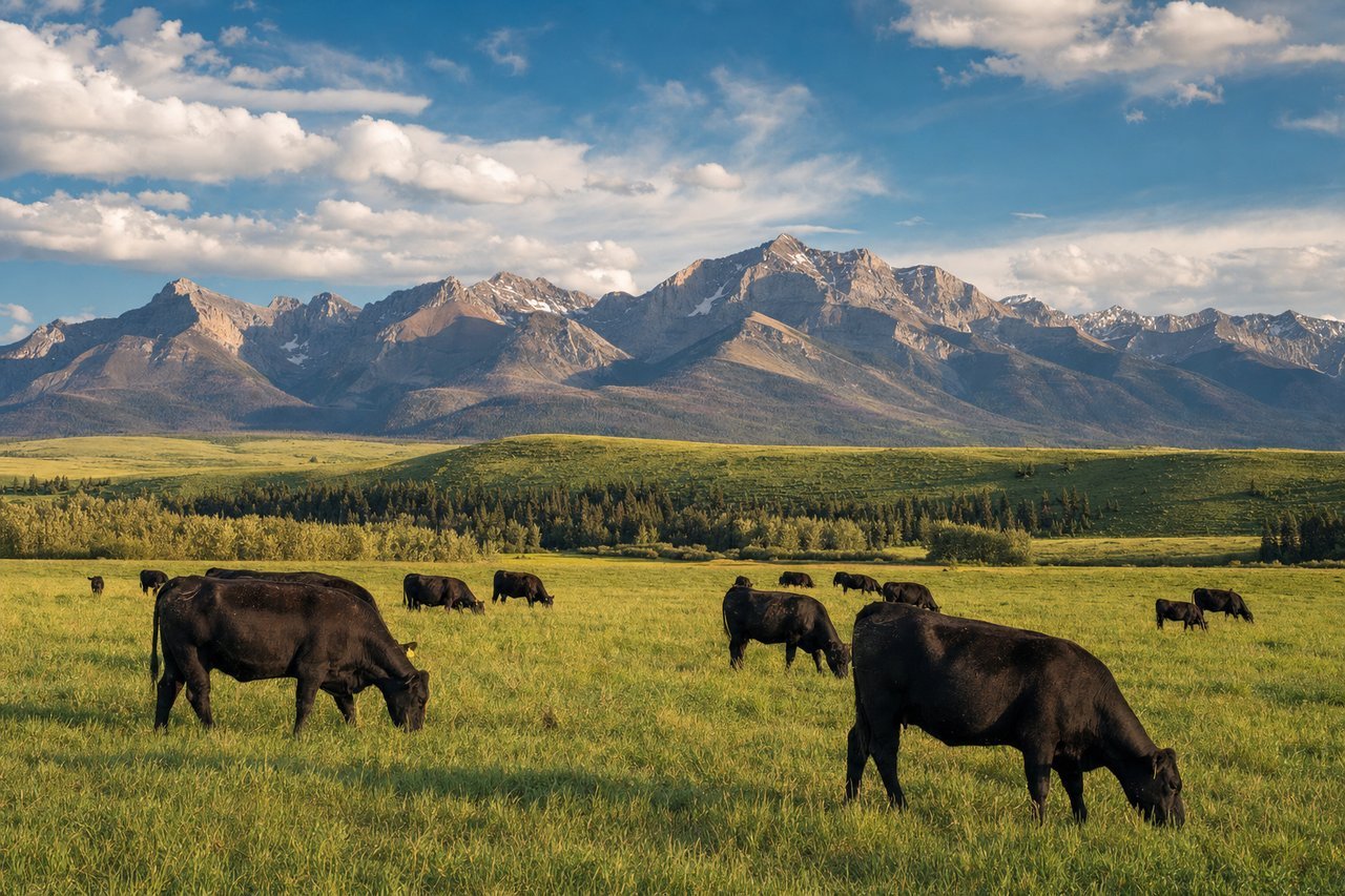 Canadian Angus beef cattle on Alberta pasture