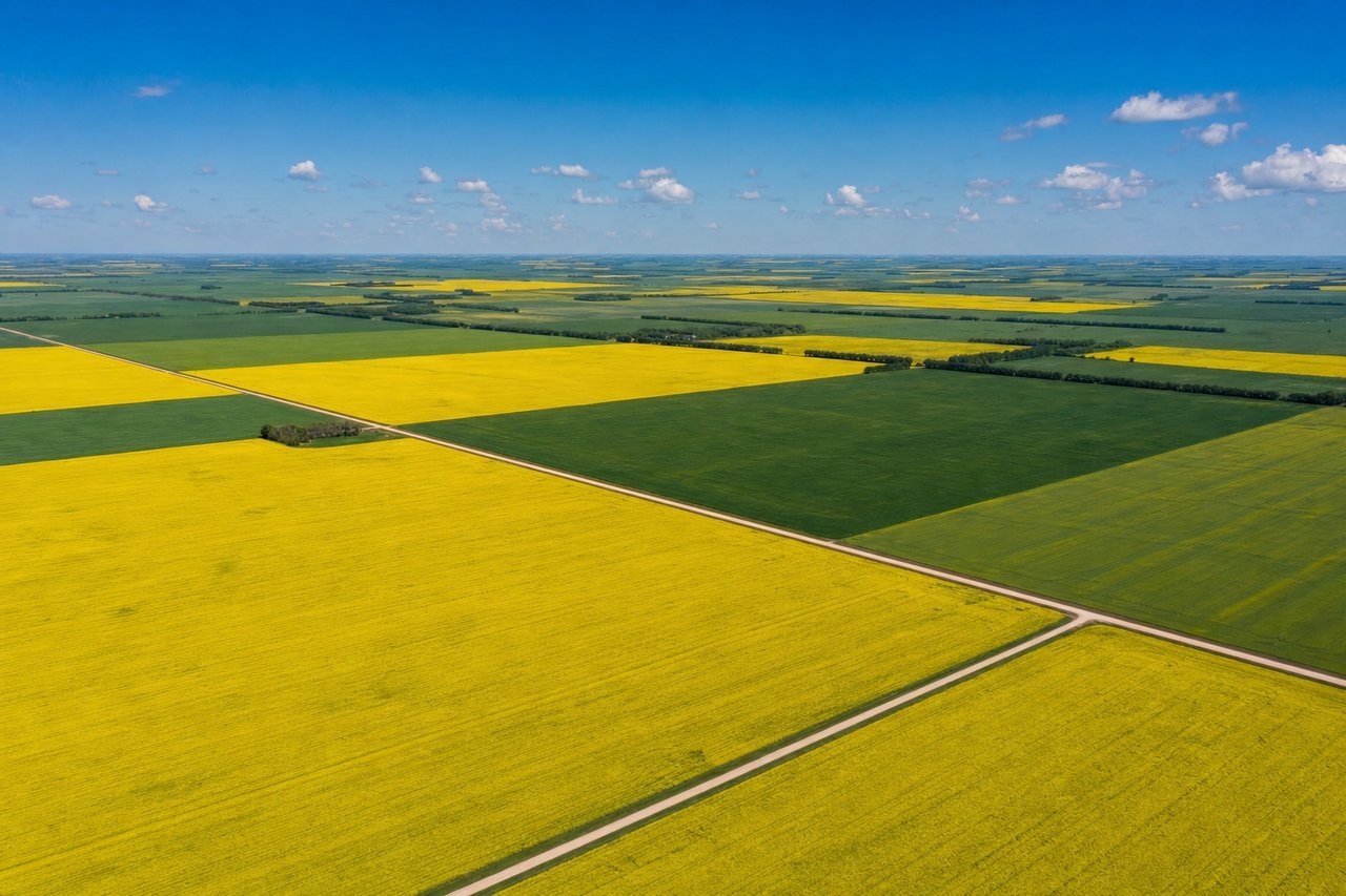 Canadian canola and grain fields aerial