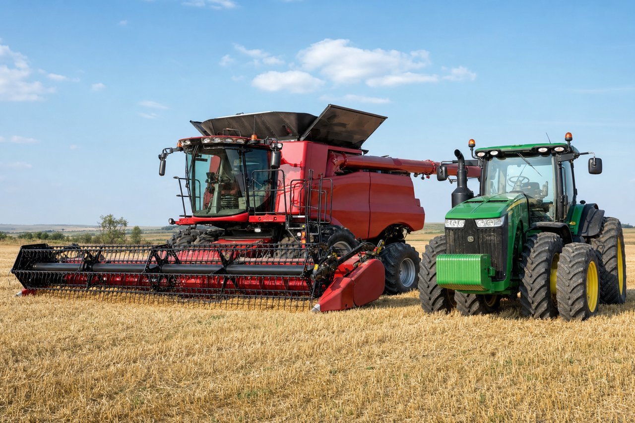 Canadian farm machinery — combines and tractors